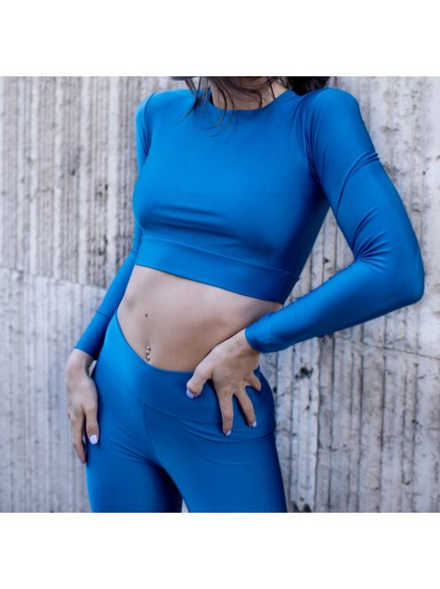 Blue Long Sleeve Crop Top